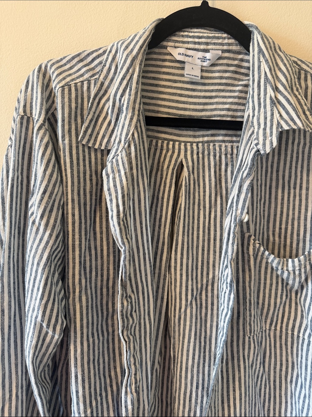 Old Navy Women’s Navy and White Striped Casual Button-Down Shirt
